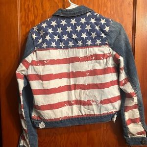 Forever 21 Denim Jacket size small with American flag on the back